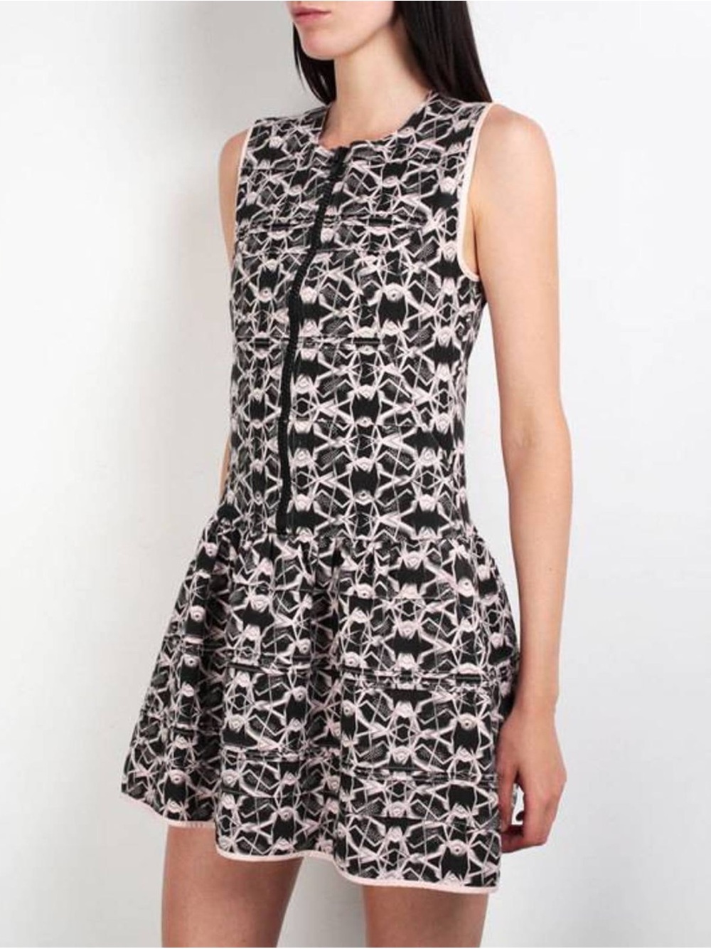 MAJE PARIS Sleeveless Black & Pink Patterned Fit-and-Flare Dress
